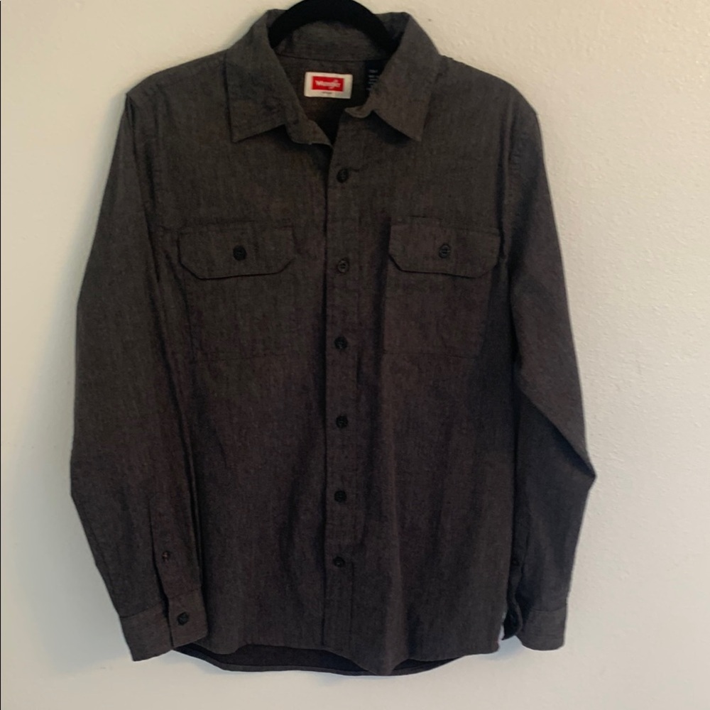 Charcoal Gray Long Sleeve Button Up Wrangler Shirt Size Small